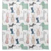 Cute Pastel Baby Animal Patroon Douchegordijn (Voorkant)