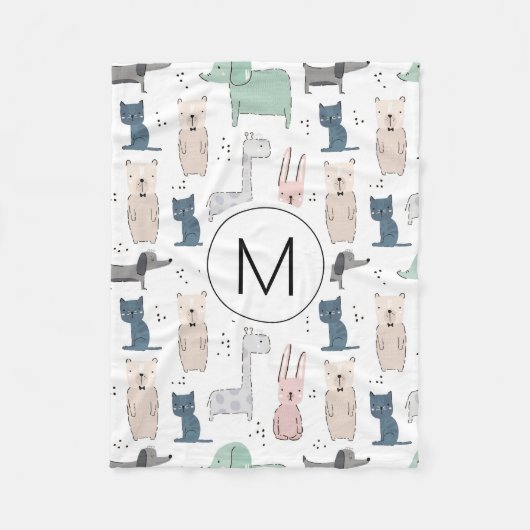 Cute Pastel Baby Animal Patroon Fleece Deken (Voorkant)