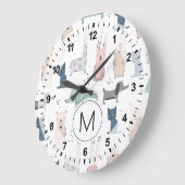 Cute Pastel Baby Animal Patroon Grote Klok (Hoek)
