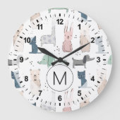 Cute Pastel Baby Animal Patroon Grote Klok (Voorkant)