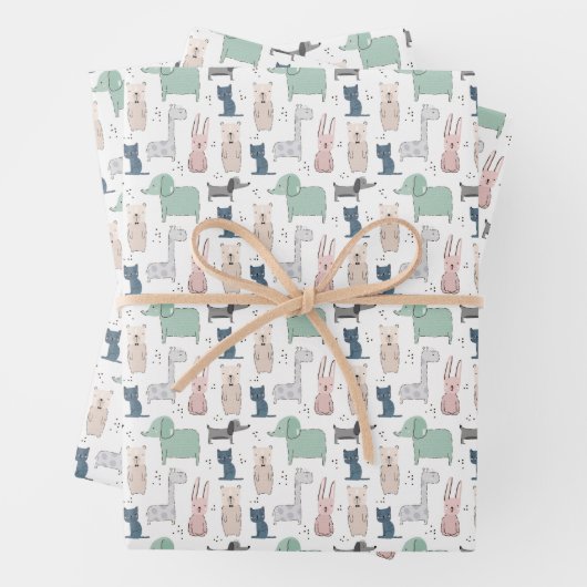 Cute Pastel Baby Animal Patroon Inpakpapier Vel (In situ)