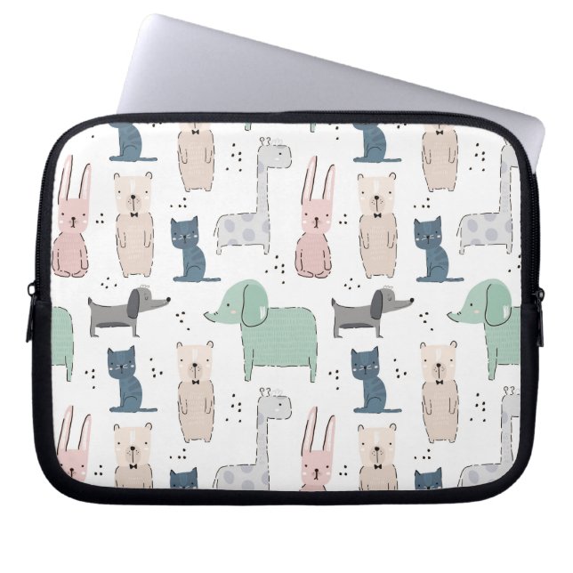 Cute Pastel Baby Animal Patroon Laptop Sleeve (Voorkant)