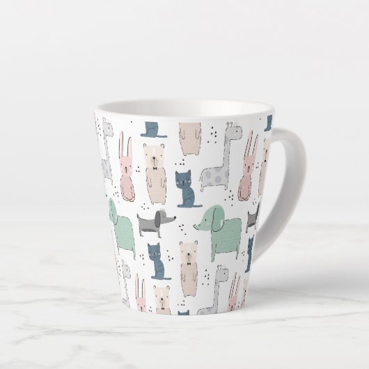 Cute Pastel Baby Animal Patroon Latte Mok (Rechterhoek)