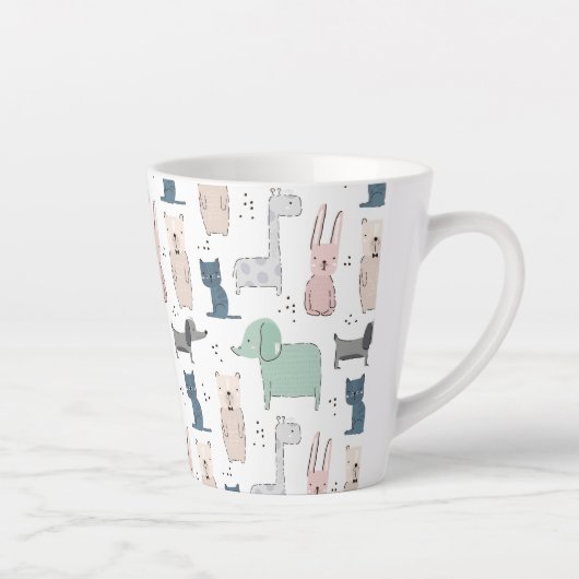 Cute Pastel Baby Animal Patroon Latte Mok (Rechts)
