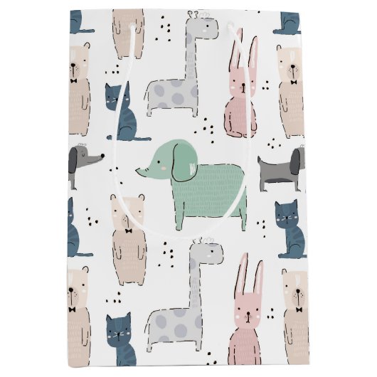 Cute Pastel Baby Animal Patroon Medium Cadeauzakje (Voorkant)