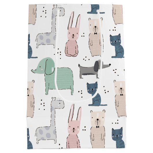 Cute Pastel Baby Animal Patroon Medium Cadeauzakje (Achterkant)