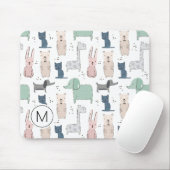 Cute Pastel Baby Animal Patroon Muismat (Met muis)