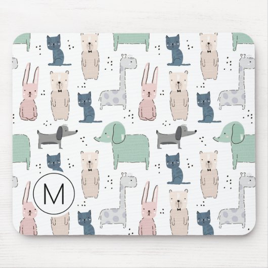 Cute Pastel Baby Animal Patroon Muismat (Voorkant)