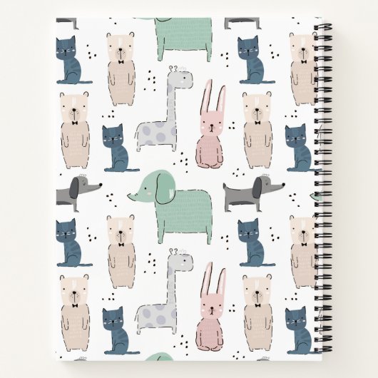 Cute Pastel Baby Animal Patroon Notitieboek (Achterkant)