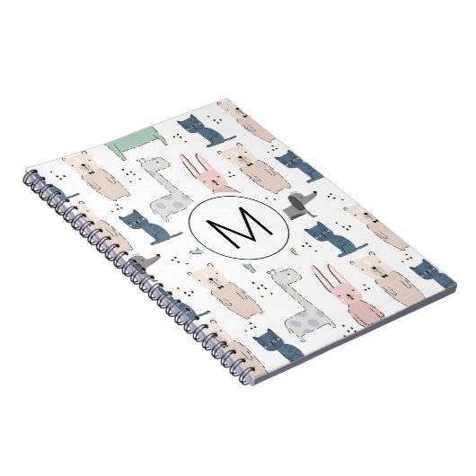 Cute Pastel Baby Animal Patroon Notitieboek (Rechterzijde)