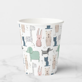 Cute Pastel Baby Animal Patroon Papieren Bekers