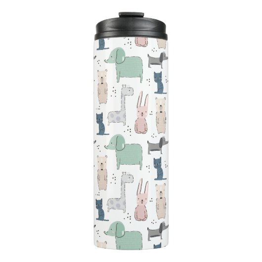 Cute Pastel Baby Animal Patroon Thermosbeker (Voorkant)
