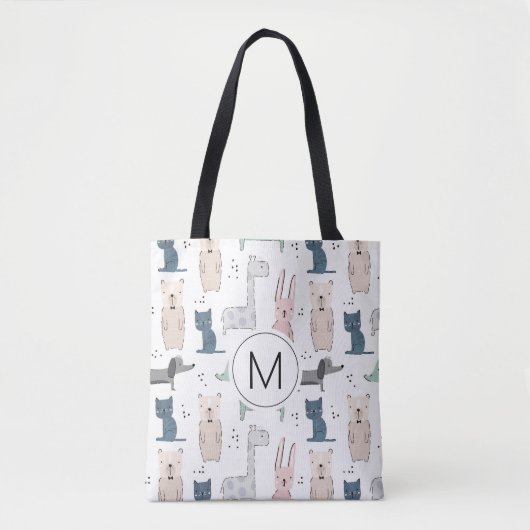Cute Pastel Baby Animal Patroon Tote Bag (Voorkant)