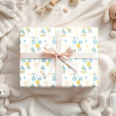 Cute Pastel Baby Boy Blue Elephant Stork Giraffe Inpakpapier Vel