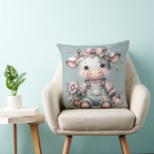 Cute Pastel Baby Koe in Overall met Bloemen Kussen (Stoel)