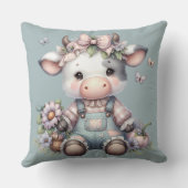 Cute Pastel Baby Koe in Overall met Bloemen Kussen (Achterkant)