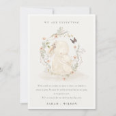 Cute Pastel Baby Mum Bunny Floral Wreate Baby Aankondiging (Voorkant)