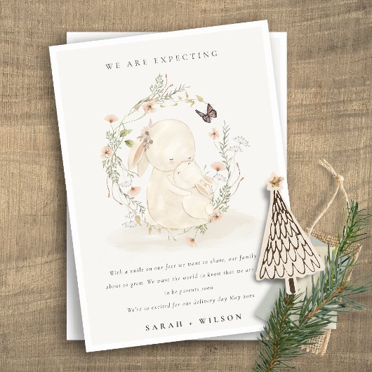 Cute Pastel Baby Mum Bunny Floral Wreate Baby Aankondiging