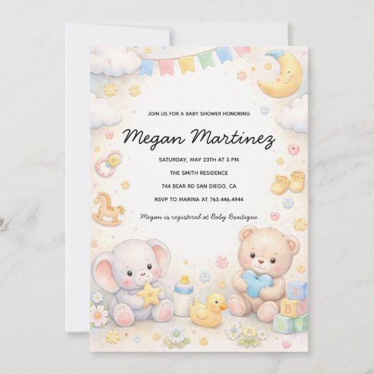 Cute Pastel Baby Shower Invitation Template Kaart (Voorkant)