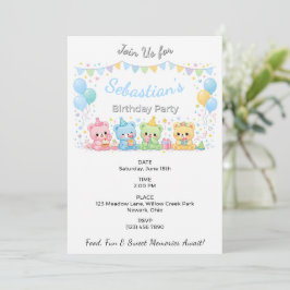 Cute Pastel Babybeertjes Blauwe Verjaardagsfeestje Kaart