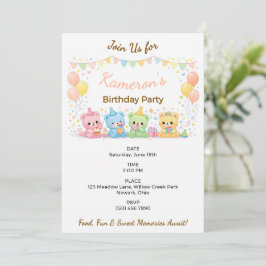 Cute Pastel Babybeertjes Neutrale Verjaardagsfeest Kaart