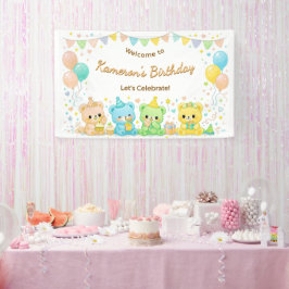 Cute Pastel Babybeertjes Neutrale Verjaardagsfeest Spandoek