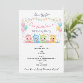 Cute Pastel Babybeertjes Roze Verjaardagsfeestje M Kaart