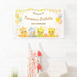 Cute Pastel Babybeertjes Verjaardagsfeest Neutraal Spandoek