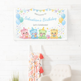 Cute Pastel Babybeertjes Verjaardagsfeestje Jongen Spandoek