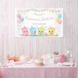 Cute Pastel Babybeertjes Verjaardagsfeestje Meisje Spandoek