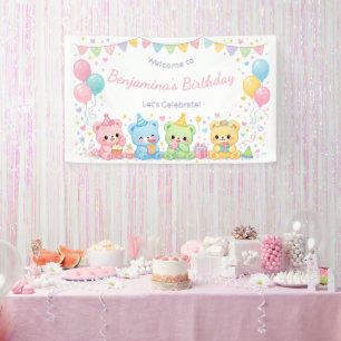 Cute Pastel Babybeertjes Verjaardagsfeestje Meisje Spandoek