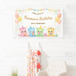 Cute Pastel Babyberen Verjaardagsfeestje Neutraal Spandoek
