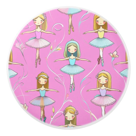 Cute Pastel Ballerinas & Floral Swirls Keramische Knop (Voorkant)