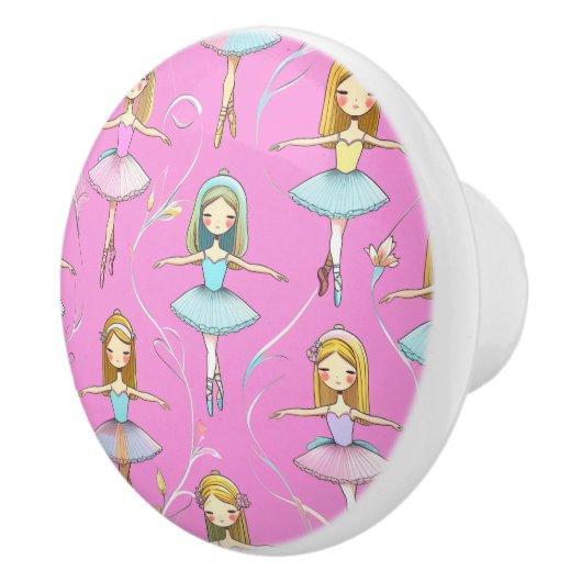 Cute Pastel Ballerinas & Floral Swirls Keramische Knop (Rechts)