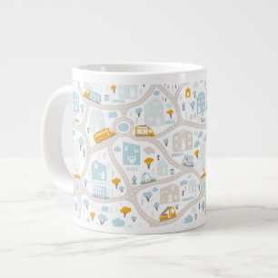 Cute Pastel Band Map Pattern Grote Koffiekop