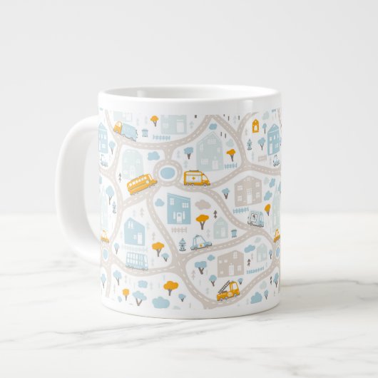 Cute Pastel Band Map Pattern Grote Koffiekop (Links)