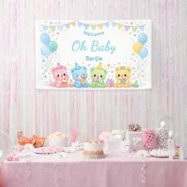 Cute Pastel Beren Baby Shower Jongen Oh Baby Feest Spandoek