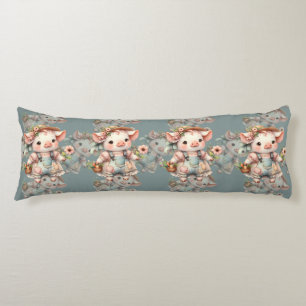 Cute Pastel Biggetje in Cottagecore Overall Lichaamskussen