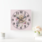 Cute Pastel Bird House Vierkante Klok (Huis)