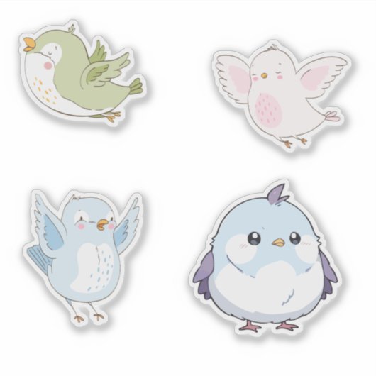Cute Pastel Birds Vinyl Stickers (Voorkant)