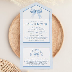 Cute Pastel Blauwe Coquette Strik Baby Shower All In One Uitnodiging