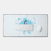 Cute Pastel Blauwe Gingham Patroon Bureaumat (Keyboard & Muis)