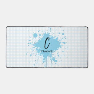 Cute Pastel Blauwe Gingham Patroon Bureaumat