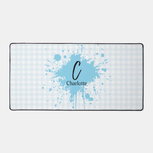 Cute Pastel Blauwe Gingham Patroon Bureaumat (Voorkant)