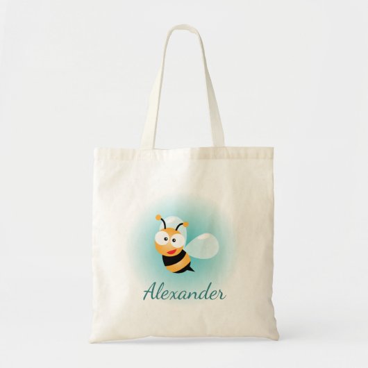 Cute Pastel Blue Green Sweet Bumble Bee Cartoon Tote Bag (Voorkant)