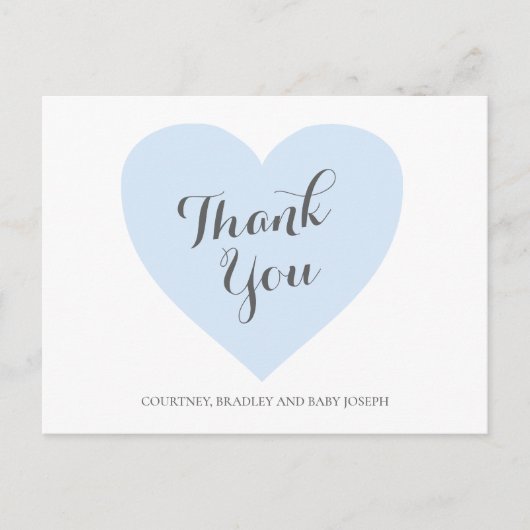 Cute Pastel Blue Heart Boy Baby shower Dank u wel Briefkaart (Voorkant)