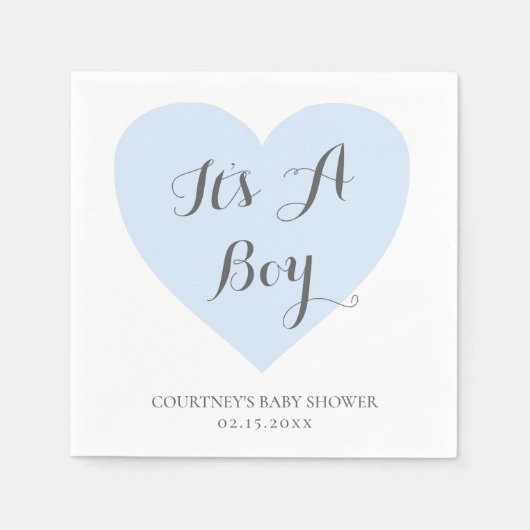 Cute Pastel Blue Heart, een Baby shower jongen Servet (Voorkant)