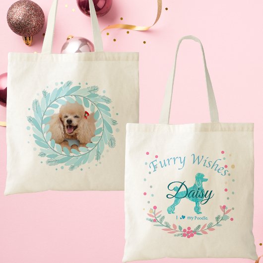 Cute Pastel Blue Poodle | Personalized Christmas Tote Bag