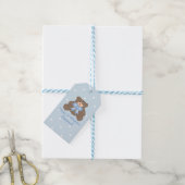 Cute Pastel Blue Ribbon Teddy Bear Boy Birthday Cadeaulabel (Met Touw)