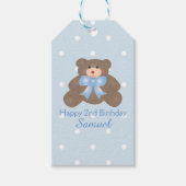 Cute Pastel Blue Ribbon Teddy Bear Boy Birthday Cadeaulabel (Voorkant)